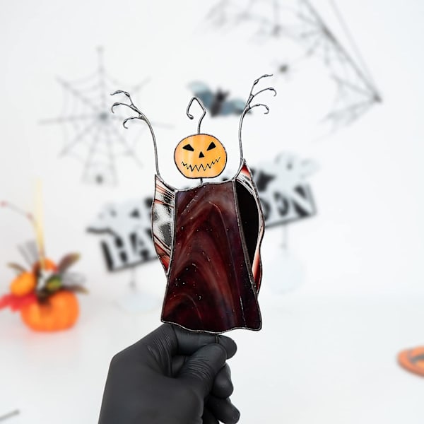 Uhyggelige Halloween græskar fugleskræmsel farvet glas vindue ophæng