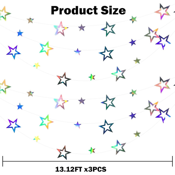 12m Glitter Stjerne Girlande Dobbeltsidet Holografisk Papir Girlande Dekoration Papir Girlande Velegnet til Bryllup, Fødselsdag, DIY Dekoration