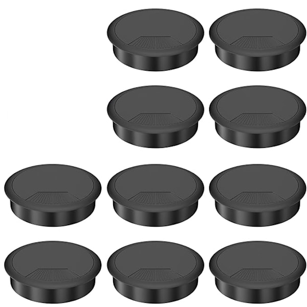 10 stk. skrivebordskabelgjennomføring 60 mm, bordkabelgjennomføring, plastisk ledningsorganisator for datamaskinkabler til hjemmebord, pulter og benkeplater