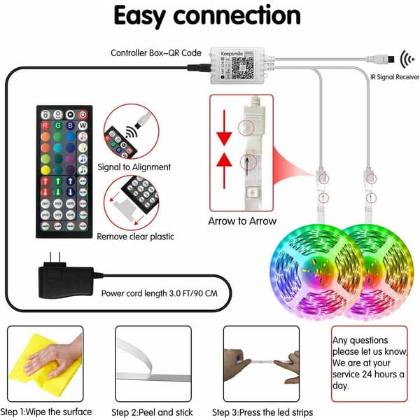 LED-stripe for møbler, trapper, rom, vanntett, 24 taster wifi+A