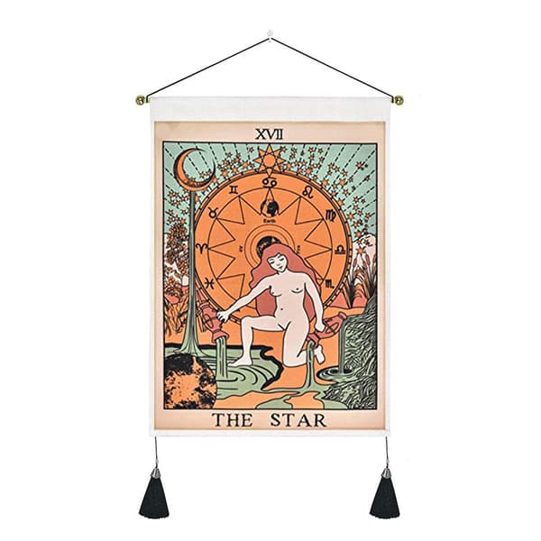 Set av 3 Tarot-vävnader - Stjärnans och solens måne - Medeltida väggvävnad - Mystisk väggdekor för sovrum