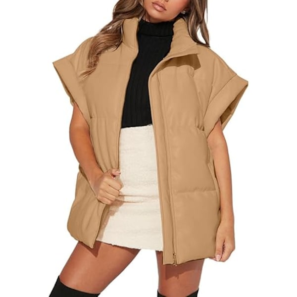 (M) Naisten rento talvinen oversized-puffer-liivi pystykauluksella ja lentävillä hihoilla, eristetty ja topattu, taskuilla