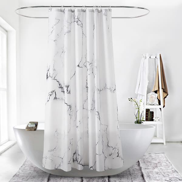Textil duschdraperi 180 x 180 cm med krok, svart, vit