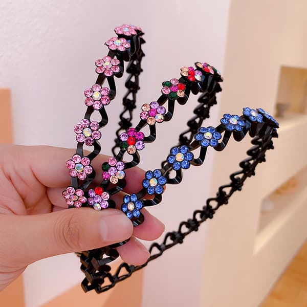Halkfria hårband med strass, blommiga hårband, set