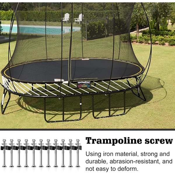 12-pack Trampolinskruvar: Ersättningsskruvar Trampolintillbehör Fästen för Stora och Små Trampoliner Trampolin Distanser Trampolinfästen