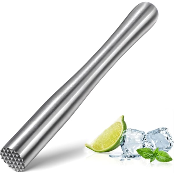 Is Muddler, 22,5 cm Cocktail Muddler i rustfrit stål, Bar Cocktail Muddler til knusning af isterninger Mojito Køkken Bar Restaurant