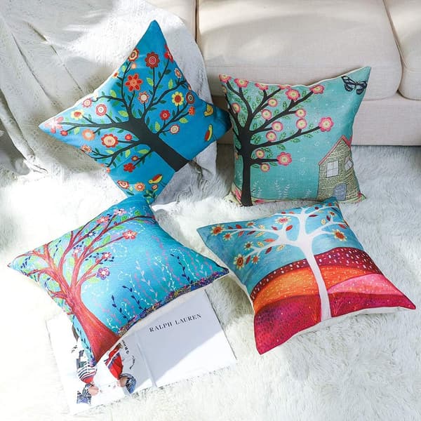 4 st Plantblad Kuddfodral Geometriskt Mönster Soffa Kuddfodral Hem Vardagsrum Sovrum Heminredning, Trä 45x45cm