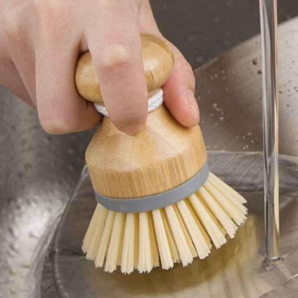 Bambus palmebørste, skurebørste til rengøring af tallerkener Flade pander Køkkenvaske,