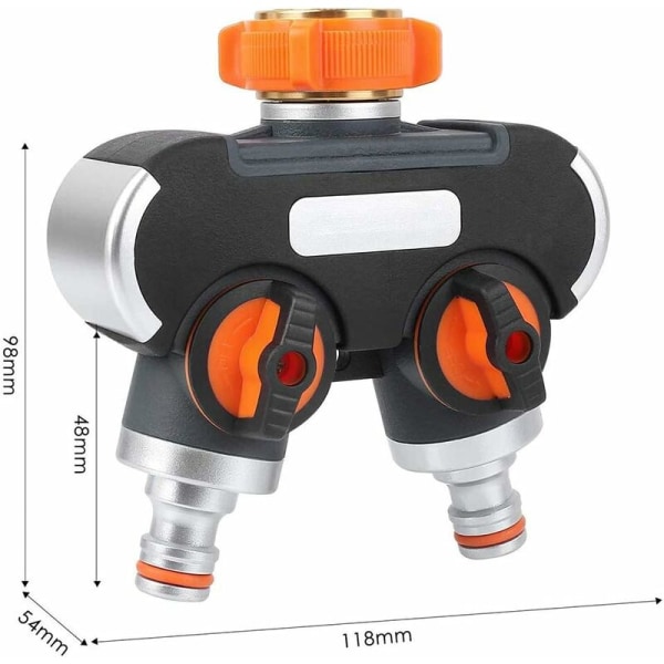 Dele og fittings 2-vejs splitter, slange splitter have splitter justerbar og låsbar vandstrøm, fordeler til havevanding (europæisk 3/4 gevind)