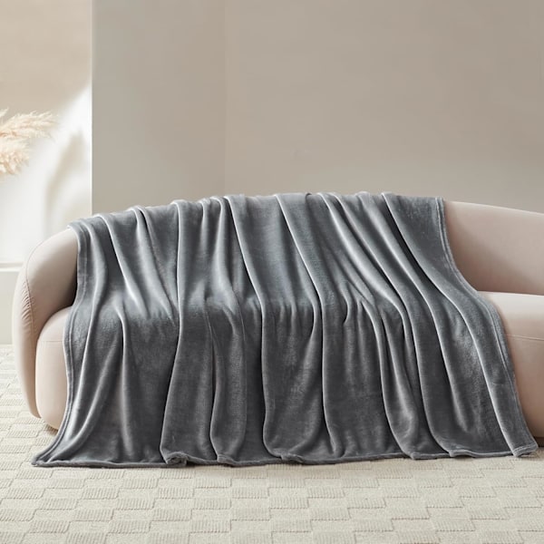 Flannel tæppe, Sofatæppe 127x152cm Grå, Sengetæppe Sofatæppe 2 Personer, Varmt og blødt plysset tæppe