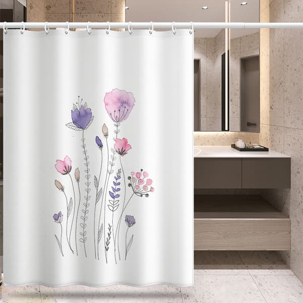 1 stk. Sød blomstret bruseforhæng, skimmelresistent, polyester