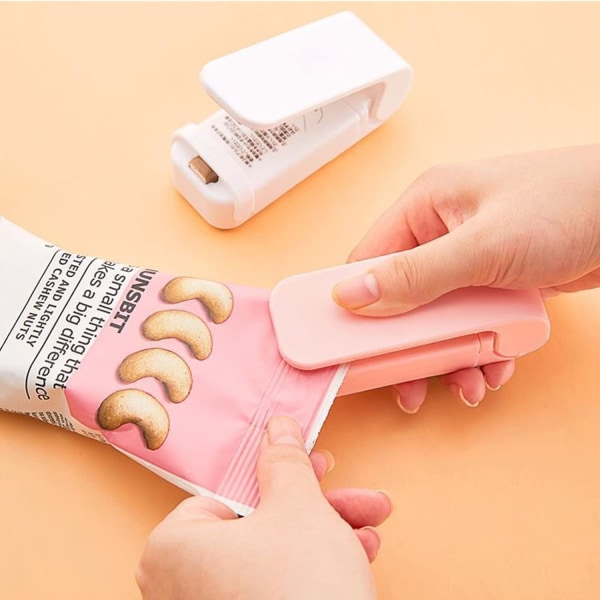 Miniposeforsegler, termisk poseforsegler for bærbar pose, bærbar poseforsegler for oppbevaring av plastposer mat snacks kjeks frisk (rosa)