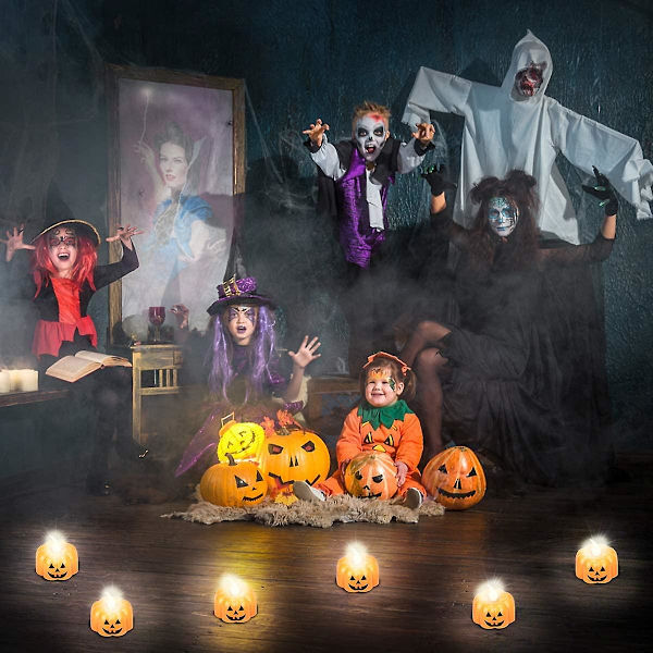 Græskar-telys, 12 stk. Halloween-græskarlys