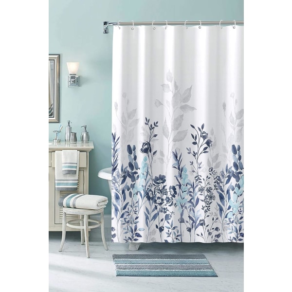 Blått och grått duschdraperi, akvarellblommigt badrumsdraperi 1b9c | Fyndiq
