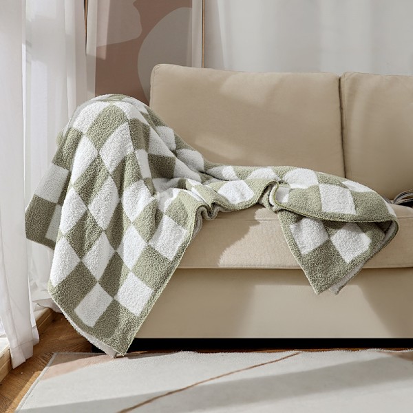 Ternet tæppe, salviegrøn mikrofiber blødt hyggeligt fluffy varmt håndlavet tæppe til sofa, stol, seng, camping, picnic, rejse