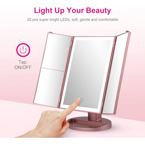 Lighted Makeup Mirror, 2X/3X Lighted Magnifying Mirror, Foldable Mirror, 1