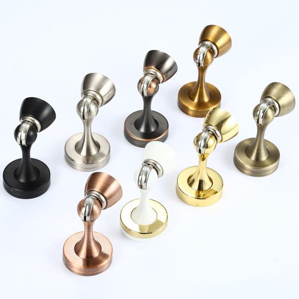Set med 2 borstade satin nickel magnetiska dörrstopp golvmontering vit+guld