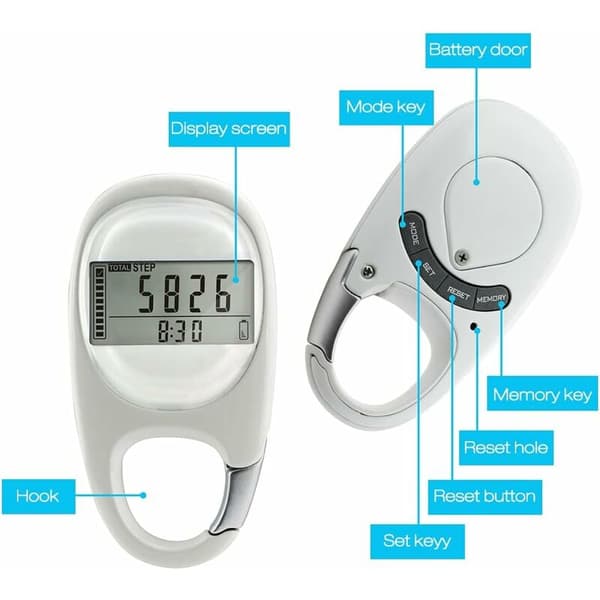 Gå-pedometer, 3D-pedometer med klips, skritteller med karabinkrok