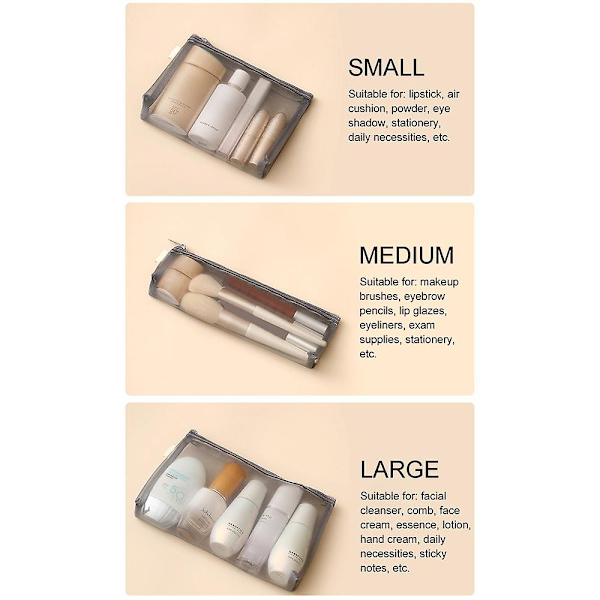 2 stk. Mesh Makeup tasker Bærbare Makeup tasker med lynlås (M)