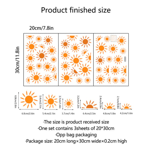 1 set mini sol väggdekaler Retro söt väggdekaler Boho Orange D