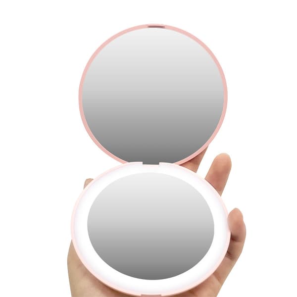 LED-belyst rejsemakeup-spejl, 1x/10x forstørrelse - dagslys