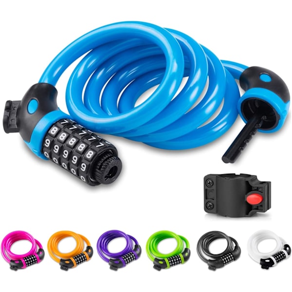 Cykellås, Lang 120cm x 12mm, Tyverisikret Kabel til Cykel Scooter Motorcykler Cykelport med 5-cifret Smart Kode (Blå)