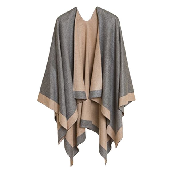 Shawl Wrap Poncho Kappe Cardigan Trøje Åben Foran til Efterår Vinter, Khaki