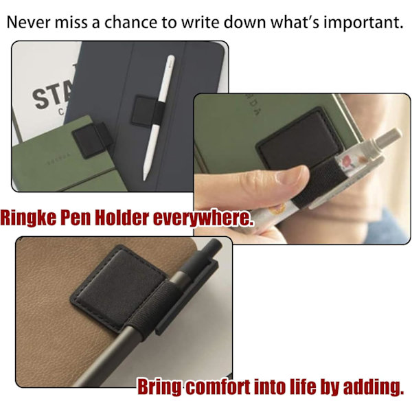 4 stk. Penholder-etui, perfekt til at organisere blyanter og penne, læder penholder med elastisk løkke til stylus, sort