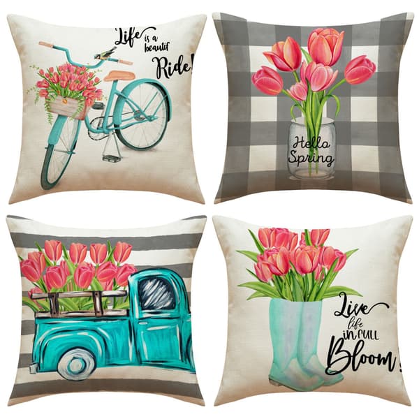 Set med 4 vackra vårkuddfodral, 45x45cm