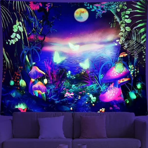 Svamp Väggbonad Blacklight Gobeläng Galaxy Moon Blacklight