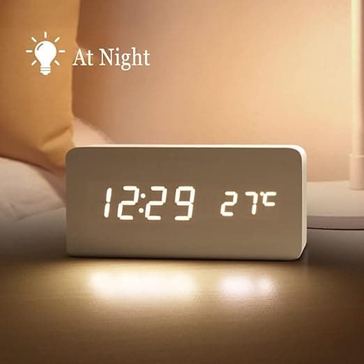 ThreeH LED Digital väckarklocka i konstgjort trä med T