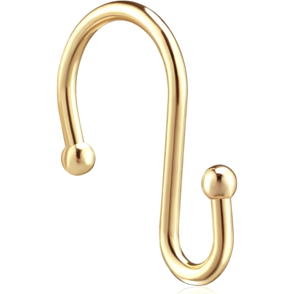 Guld duschdraperi ring krok, en uppsättning av 12 dekorativa duschdraperi krokar, högkvalitativ metall rostfri s-formade badrumsgardiner, kläder, handdukar, etc.