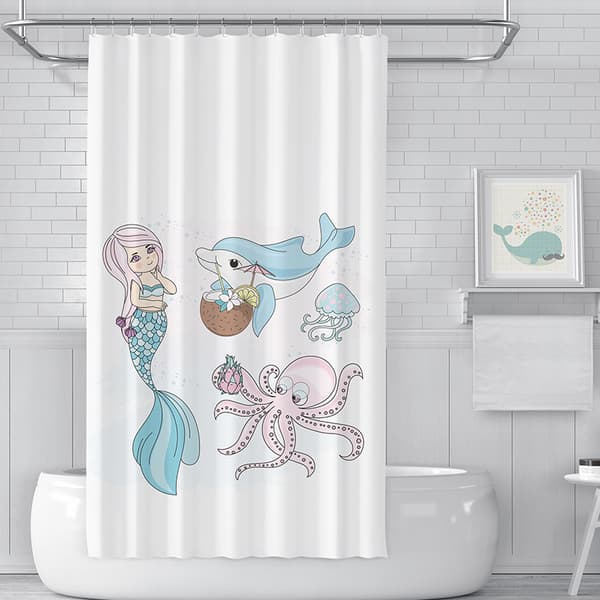 1 st Mermaid Dolphin Mönster Duschdraperi, Mögelresistent, Vattentät