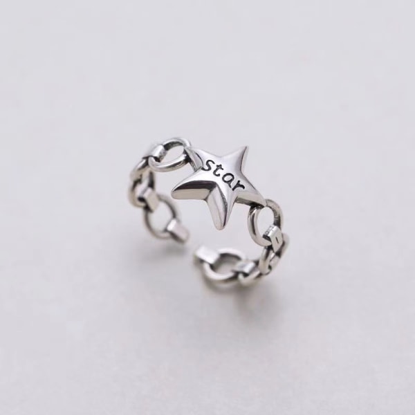 Ny pentagram ring stjärna kvinnlig vintage silverring öppen ring, 1 st