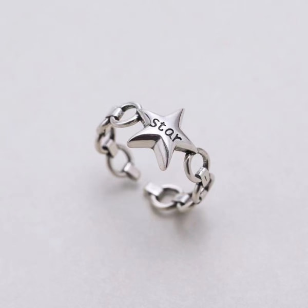 Ny pentagramring stjerne kvinnelig vintage sølvring åpen ring, 1 stk