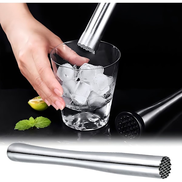 Is Muddler, 22,5 cm Cocktail Muddler i rustfrit stål, Bar Cocktail Muddler til knusning af isterninger Mojito Køkken Bar Restaurant