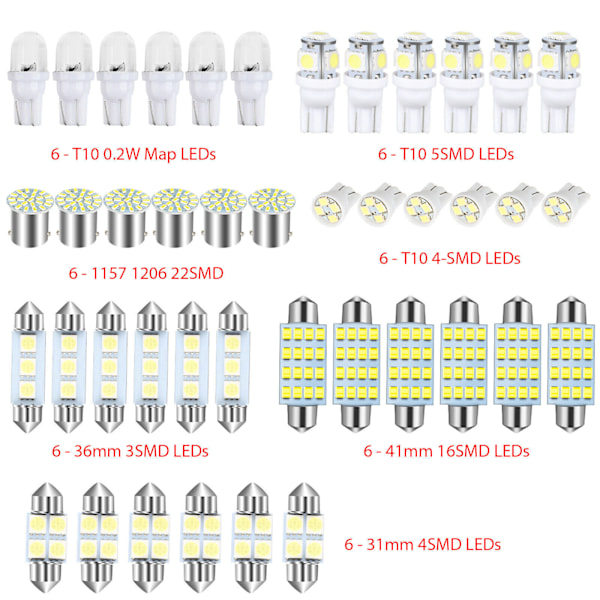 42 stk. bil LED-lys, bilindvendig mini pære kit T10 bredde i