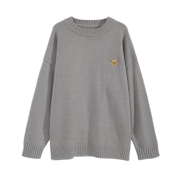 Kvinners Oversized Crewneck Lykteslange Ermet Løs Genser Chunky