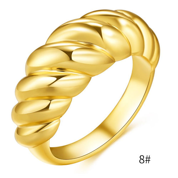 14K kullattu croissant-kupolirengas kierretty punottu kullattu rengas | Paksu sinettisormus 8