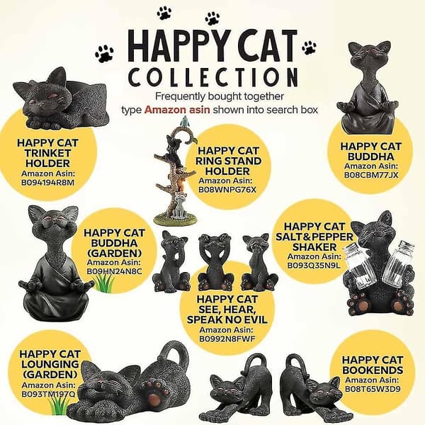 Elegant gave til katteelskere - Buddha kat statue, sort 12,5 cm
