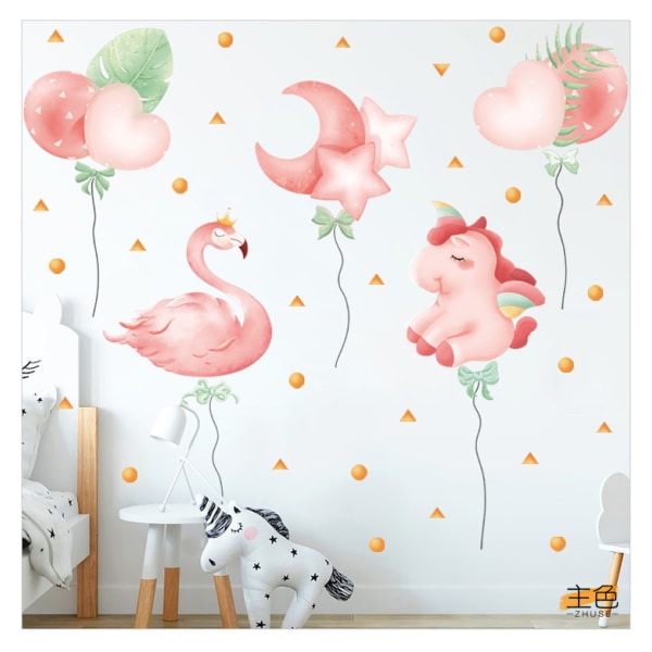 En uppsättning Flamingo Unicorn Ballonger Väggdekaler Väggstickers Vägg