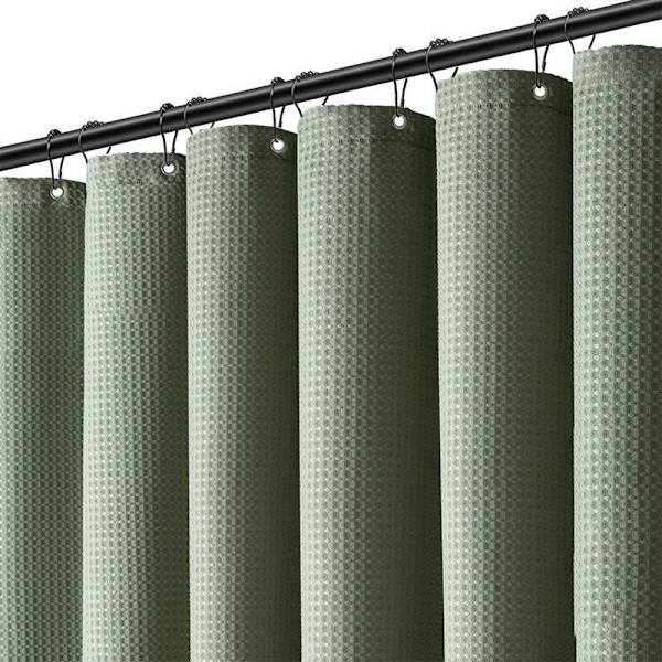 Grön Duschdraperi - Våffel Texturerad Tjock Tyg Duschdraperier för Badrum, Lyxig Viktad Polyester Tyg Badgardin Set 80cm*180cm