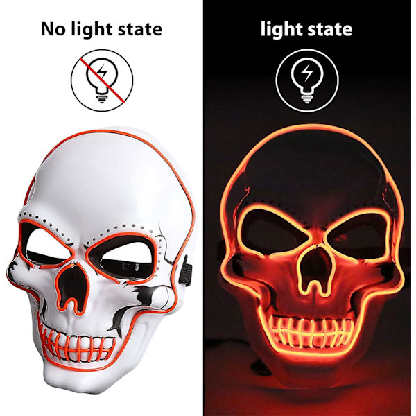 Halloween LED-mask, läskig mask som lyser i mörkret, cosplay, röd