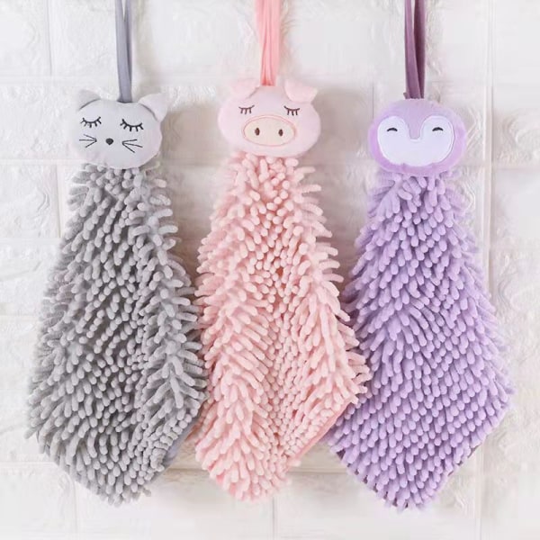 4 Pack Cute Chenille Soft Hanging Hand Towels Funny animals Absor