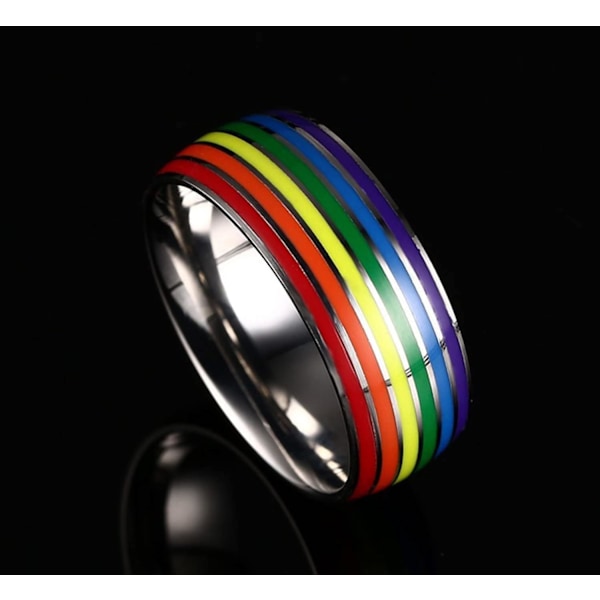 8mm rostfritt stål emalj regnbåge LGBT Pride ring för kvinnor och LGBTQ Pride bröllop förlovningsringar 2 st