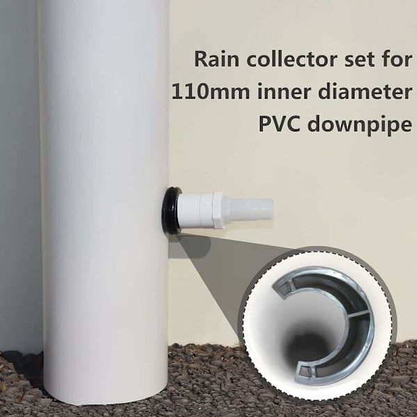 Regnvattensamlare för cirkulära rör med flexibel slang, Regnvattensamlare Set, Pvc-koppling, Vattenuppsamlare för stuprör (Kit B-110mm)
