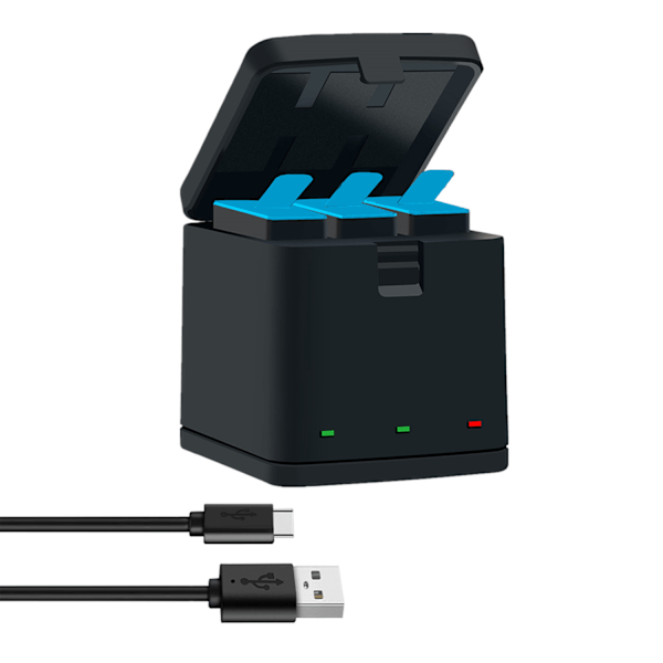 Triple Batterioplader Sæt Oplader + med USB Type-C Kabel Tilbehørssæt til GoPro Hero 8 sort/hero 7/Hero 6/5