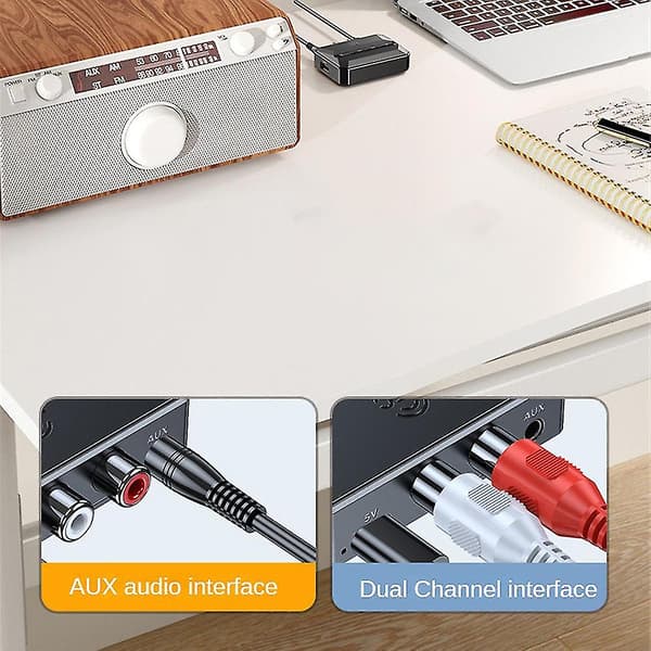 Bluetooth 5.3 Trådløs Lyd Sender Mottaker HiFi Musikk Adapter AUX RCA NFC