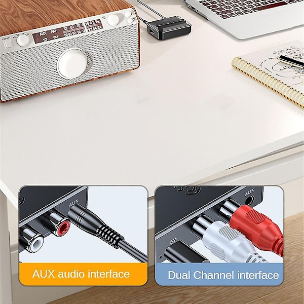 Bluetooth 5.3 Trådløs Lydtransmitter Modtager HiFi Musik Adapter AUX RCA NFC
