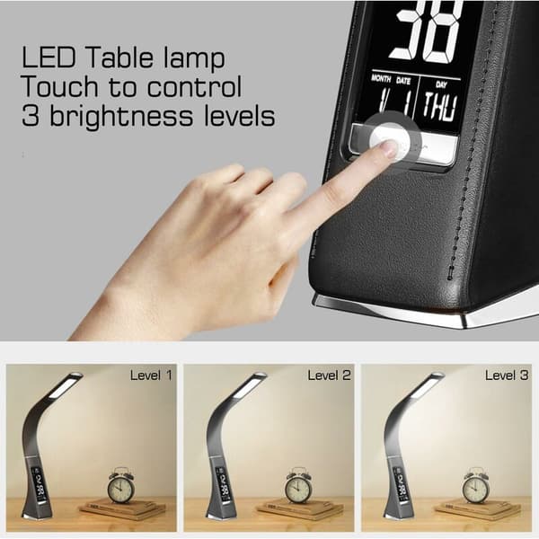 U2 5W LED-skrivebordslampe, dæmpbart display, bordlampe med alarmur